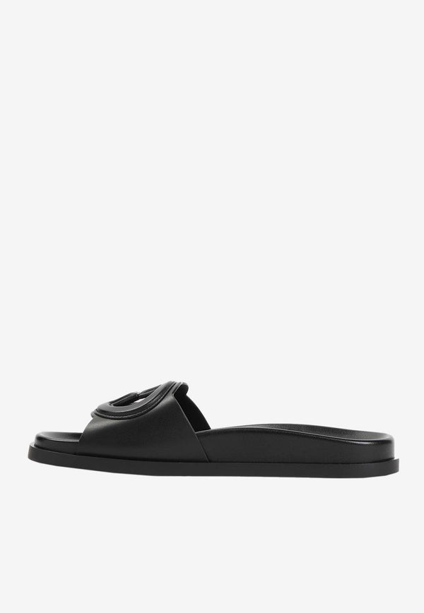 G Cut Leather Flat Sandals