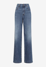 Wide-Leg Faded Jeans