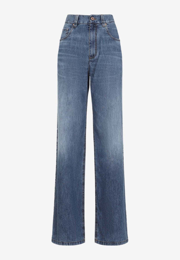 Wide-Leg Faded Jeans