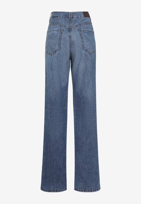 Wide-Leg Faded Jeans