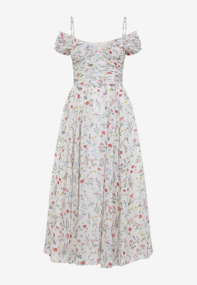 Off-Shoulder Floral Silk Dress