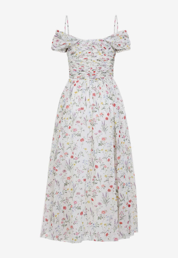 Off-Shoulder Floral Silk Dress