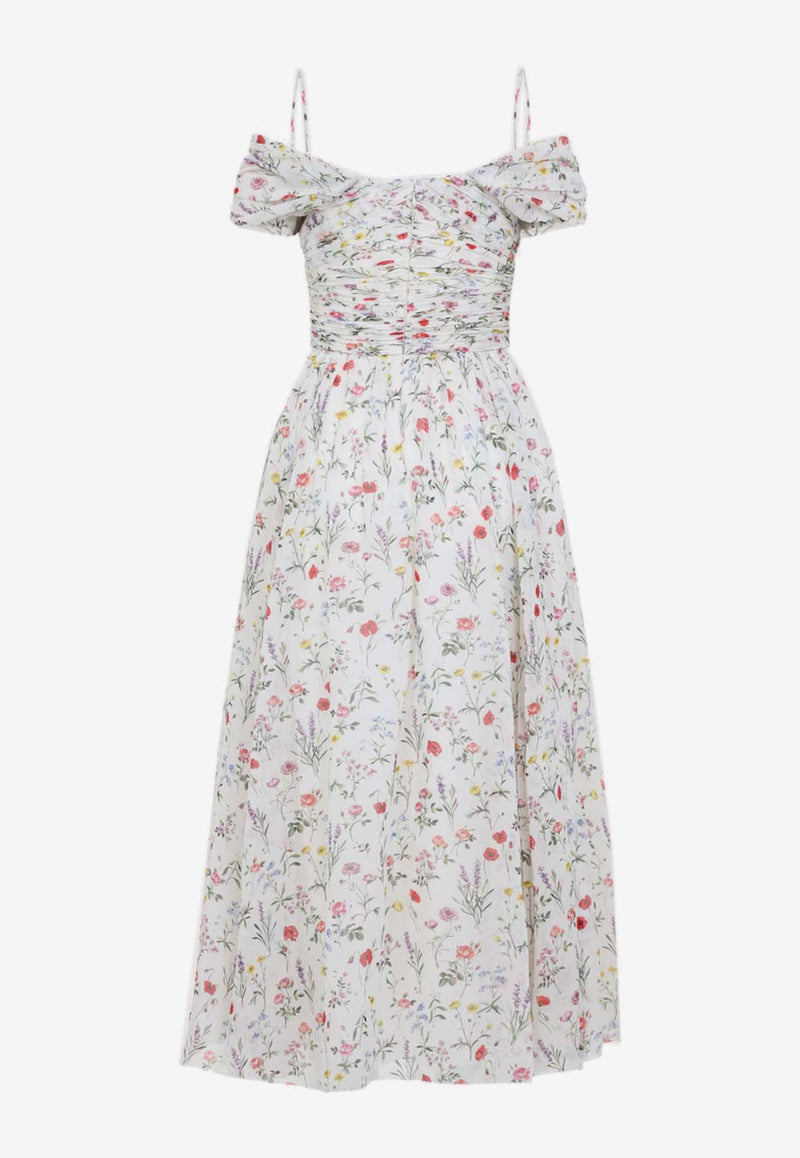 Off-Shoulder Floral Silk Dress