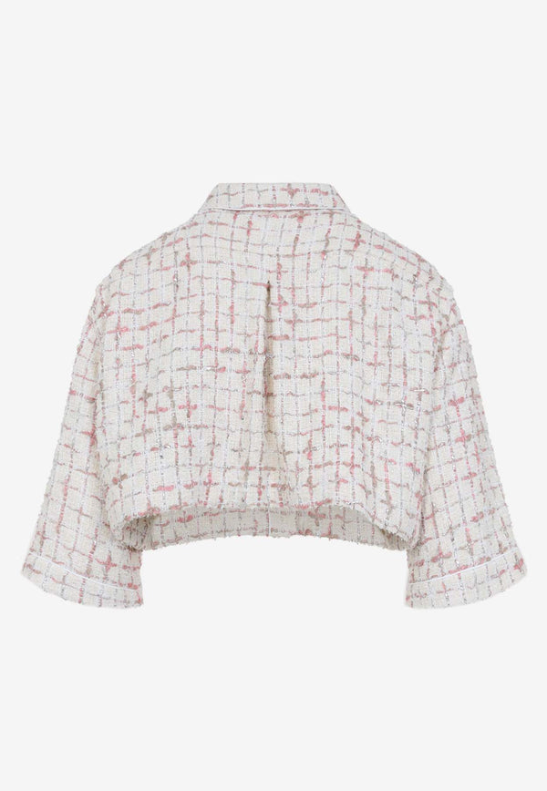 Knitted Grid-Pattern Cropped Shirt