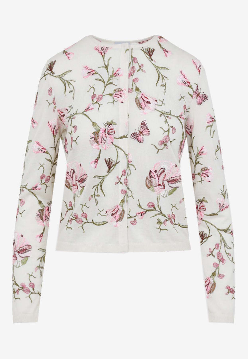 Floral-Embroidered Cashmere Cardigan