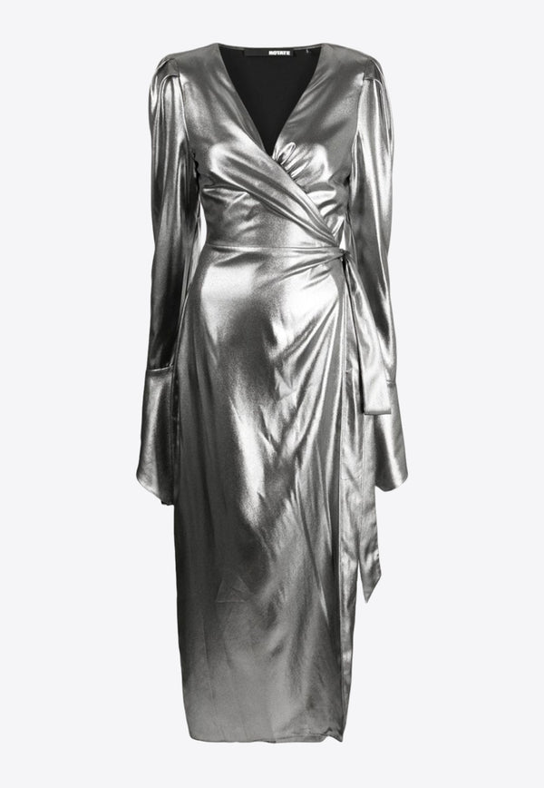 ROTATE Metallic Midi Wrap Dress 1121002293SILVER