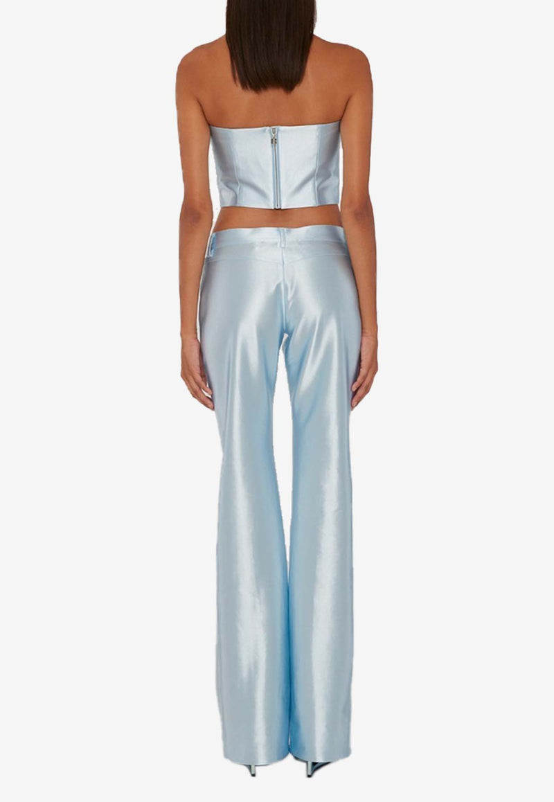 ROTATE Shiny Low-Rise Flared Pants Blue 1121551785BLUE