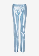 ROTATE Shiny Low-Rise Flared Pants Blue 1121551785BLUE