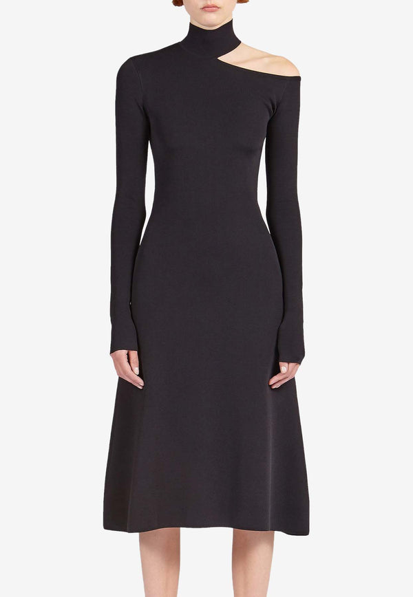 Salvatore Ferragamo High-Neck Cut-Out Midi Dress 112472 A 769914 NERO