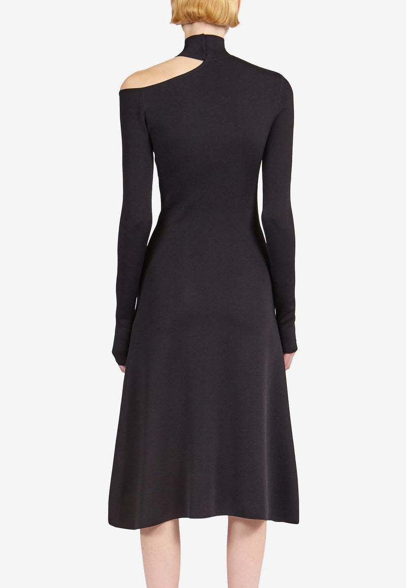 Salvatore Ferragamo High-Neck Cut-Out Midi Dress 112472 A 769914 NERO