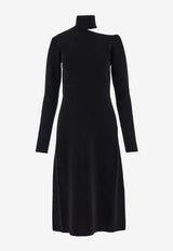 Salvatore Ferragamo High-Neck Cut-Out Midi Dress 112472 A 769914 NERO