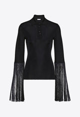 Salvatore Ferragamo Long-Sleeved Fringe Polo T-shirt 112487 E 770957 NERO Black