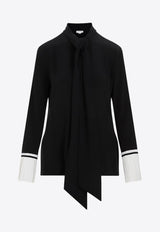 Victoria Beckham Pleat-Cuff Silk Blouse 1124WSH005274ABLACK/WHITE