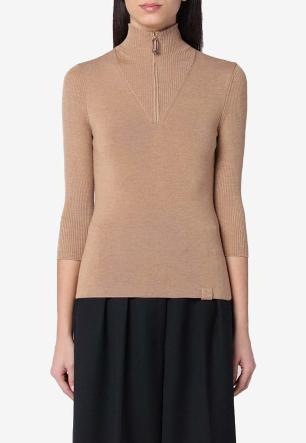 Victoria Beckham Half-Zip Wool-Blend Sweater Beige 1125KJU006051AWO/Q_VIBEC-SA