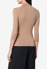 Victoria Beckham Half-Zip Wool-Blend Sweater Beige 1125KJU006051AWO/Q_VIBEC-SA