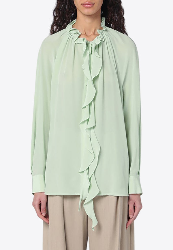 Victoria Beckham Ruffled Buttoned Shirt Green 1125WSH006158ASI/Q_VIBEC-JA