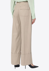 Victoria Beckham Wide-Leg Tailored Pants Beige 1125WTR006059AWO/Q_VIBEC-AL