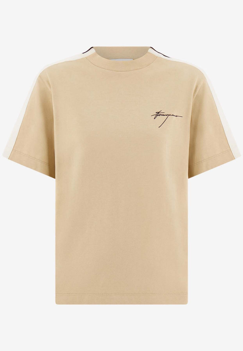 Salvatore Ferragamo Logo Short-Sleeved T-shirt 112804 H 776119 BEIGE Beige