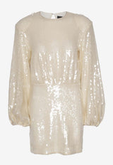 ROTATE Balloon-Sleeved Sequined Mini Dress Ivory 112873857IVORY