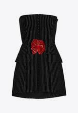 ROTATE Pinstriped Strapless Top with Flower Applique Black 1130932470BLACK