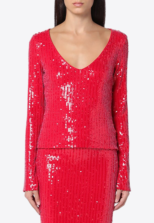 ROTATE V-neck Sequined Top Red 1131493017PL/P_ROTAT-3017