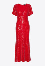 ROTATE V-neck Sequined Midi Dress Red 1131513017RED