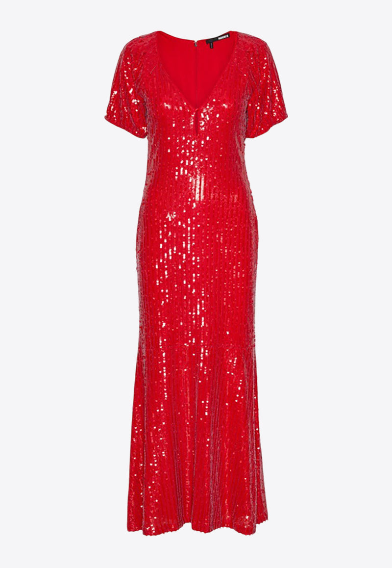 ROTATE V-neck Sequined Midi Dress Red 1131513017RED