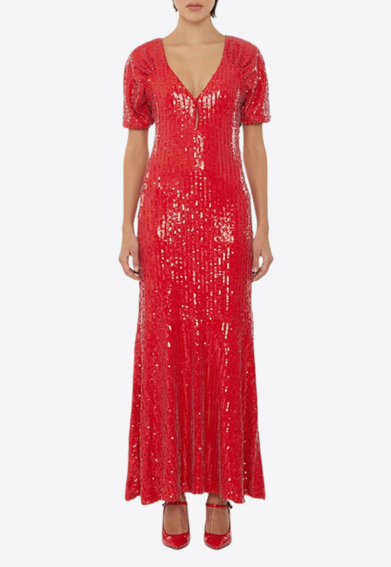 ROTATE V-neck Sequined Midi Dress Red 1131513017RED