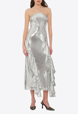 ROTATE Sequined Midi Ruffle Dress Silver 1132042293SILVER