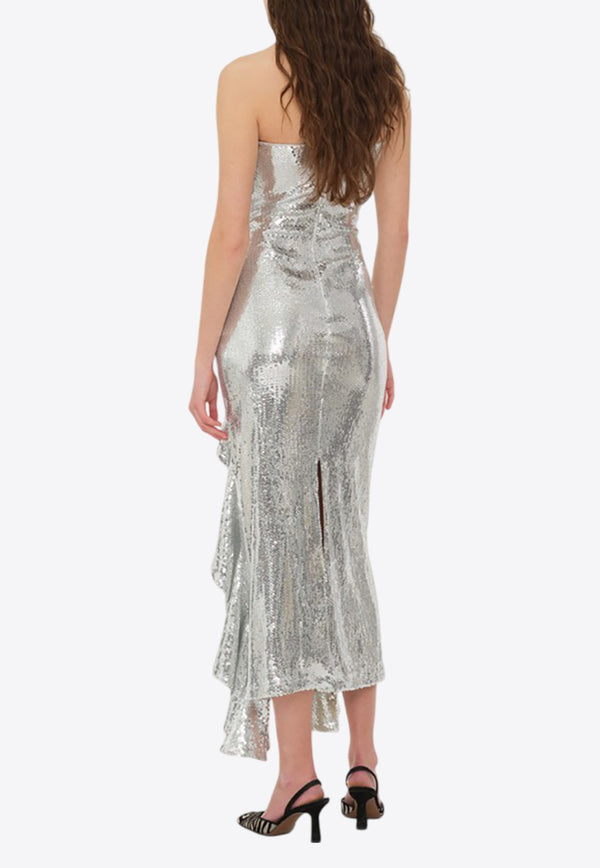 ROTATE Sequined Midi Ruffle Dress Silver 1132042293SILVER