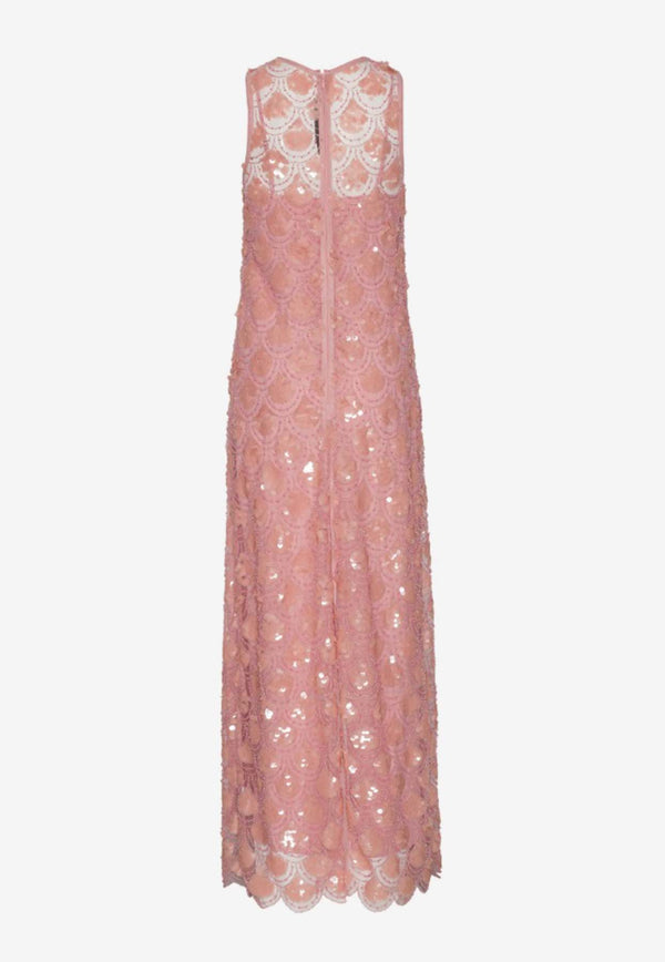 ROTATE Pearl Mesh Sequined Maxi Dress Pink 1132211922PINK