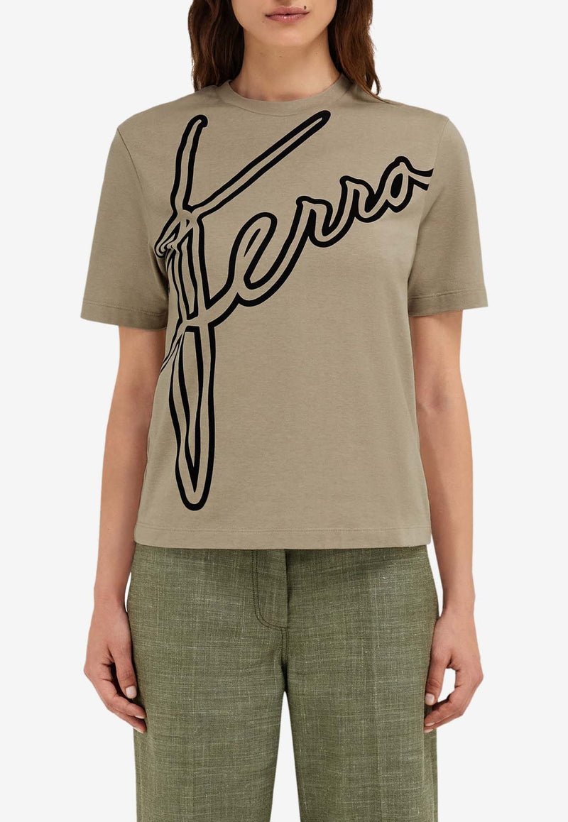 Salvatore Ferragamo Logo Signature Short-Sleeved T-shirt Beige 113234 H 781286 SAND/BLACK