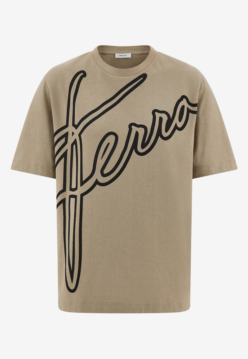 Salvatore Ferragamo Logo Signature Short-Sleeved T-shirt Beige 113234 H 781286 SAND/BLACK