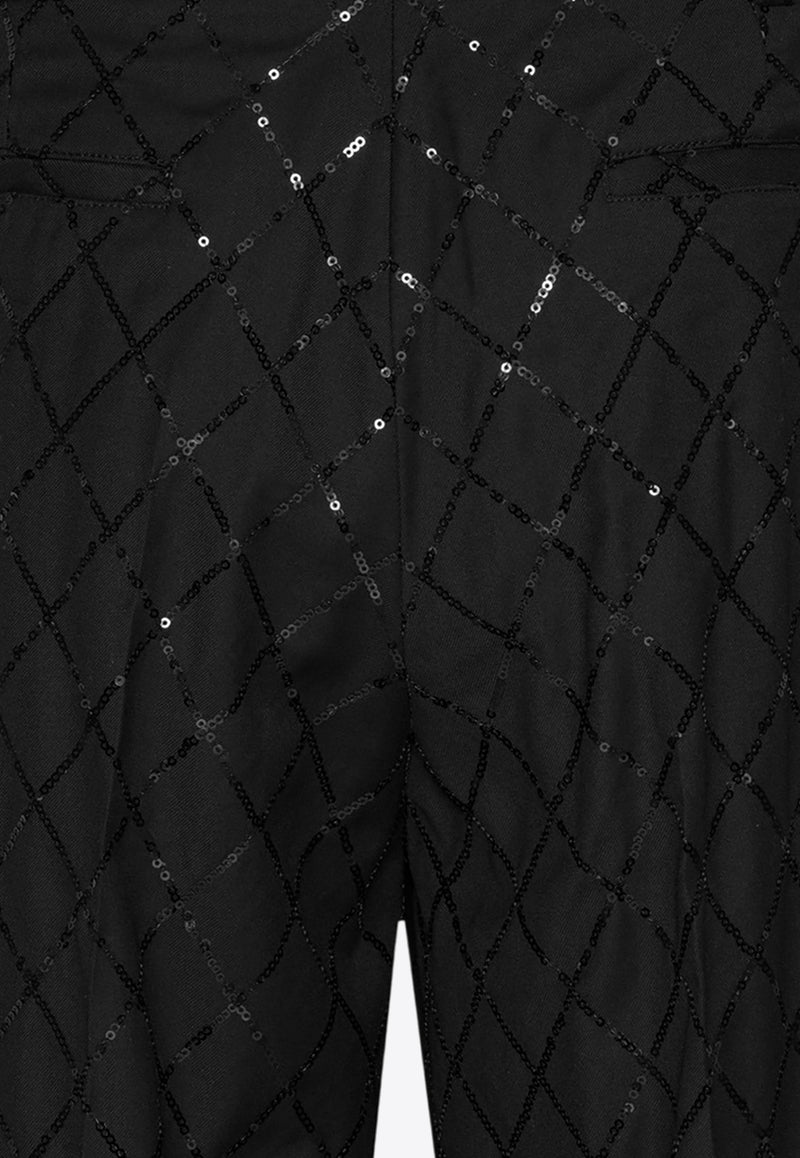 ROTATE Wide-Leg Sequined Pants Black 113326100BLACK