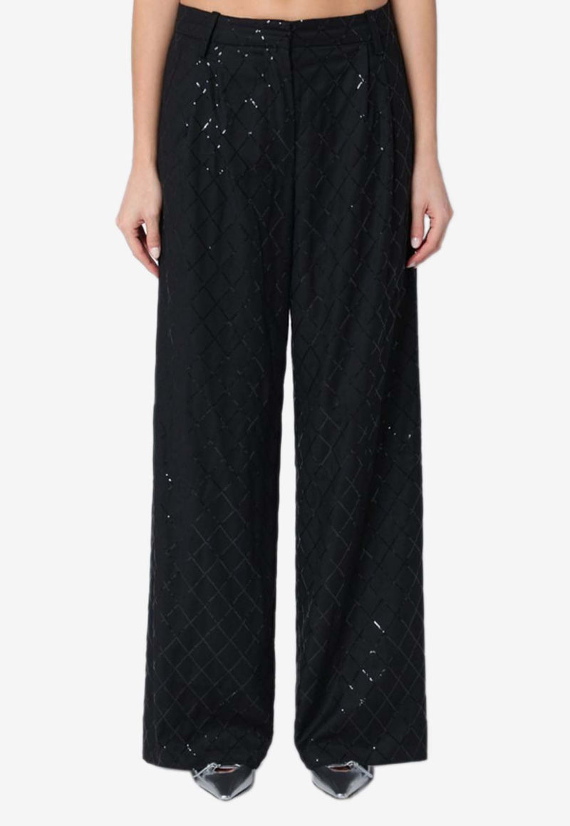 ROTATE Sequin Embellished Wide-Leg Pants Black 113326100PL/Q_ROTAT-100