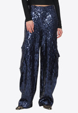 ROTATE Tapered-Leg Sequined Cargo Pants Blue 1133342318BLUE