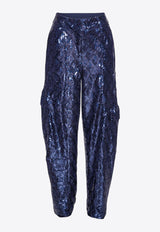 ROTATE Tapered-Leg Sequined Cargo Pants Blue 1133342318BLUE