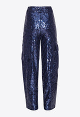 ROTATE Tapered-Leg Sequined Cargo Pants Blue 1133342318BLUE