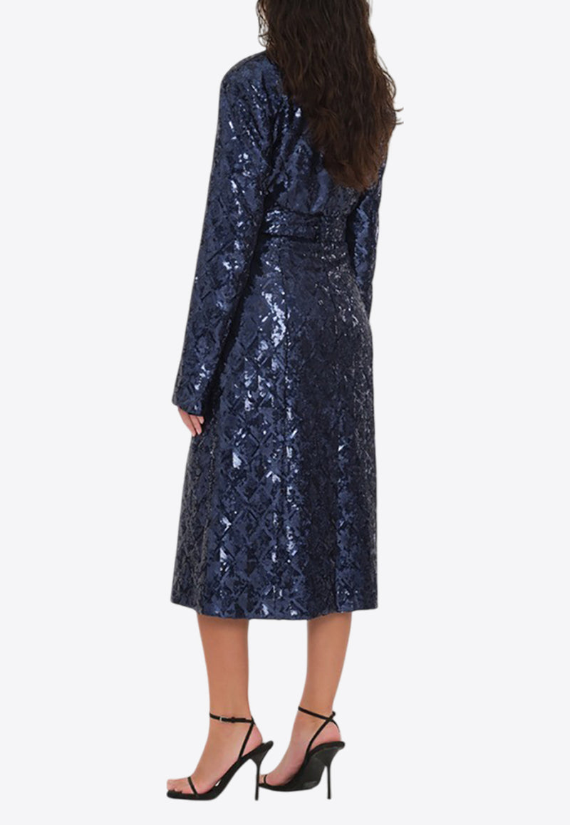 ROTATE Single-Breasted A-line Sequined Coat  Blue 1133372318BLUE