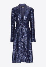 ROTATE Single-Breasted A-line Sequined Coat  Blue 1133372318BLUE