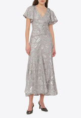 ROTATE Sequined Chiffon Midi Dress Silver 113339039SILVER