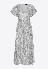 ROTATE Sequined Chiffon Midi Dress Silver 113339039SILVER