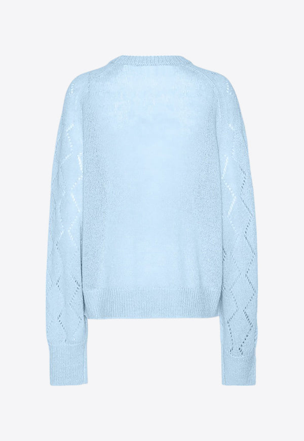 ROTATE Perforated Knit Wool-Blend Sweater Light Blue 1139122322BLUE