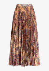 Etro Paisley Pleated Georgette Midi Skirt 11606-5003 0800 Multicolor