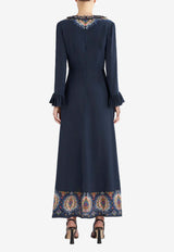 Etro Long-Sleeved V-neck Maxi Dress 11645-5148 0200 Navy