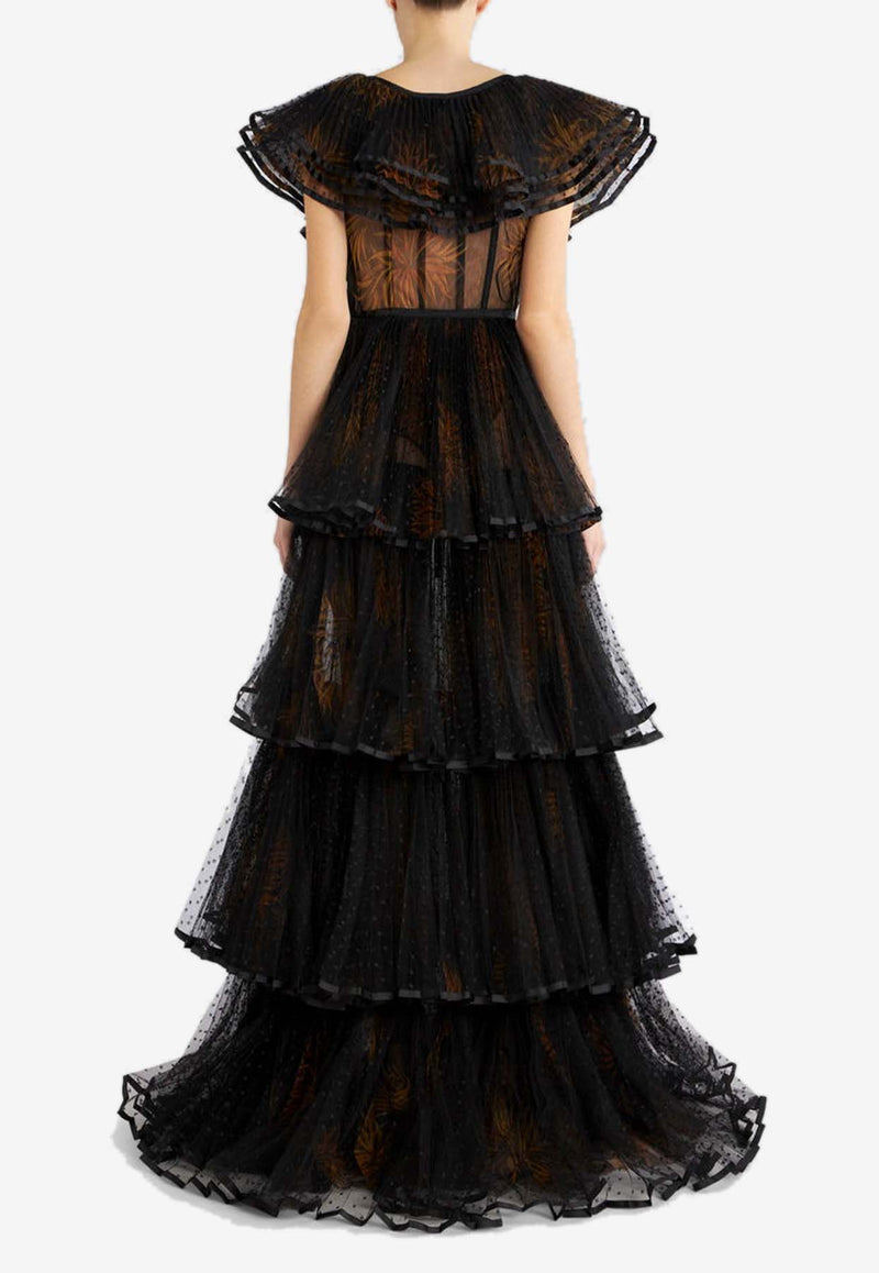 Etro Overlapping Printed Tulle Gown 11654-5026 0001 Black