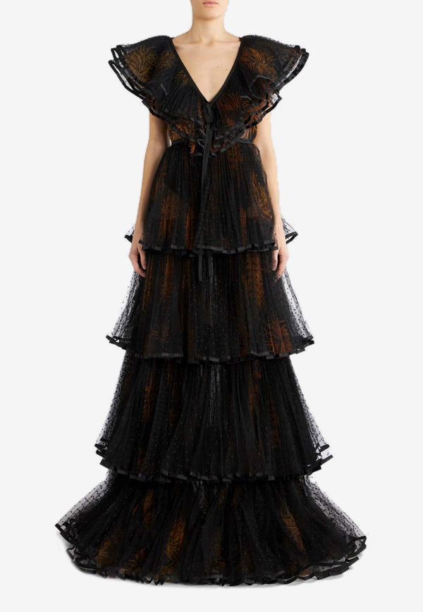 Etro Overlapping Printed Tulle Gown 11654-5026 0001 Black