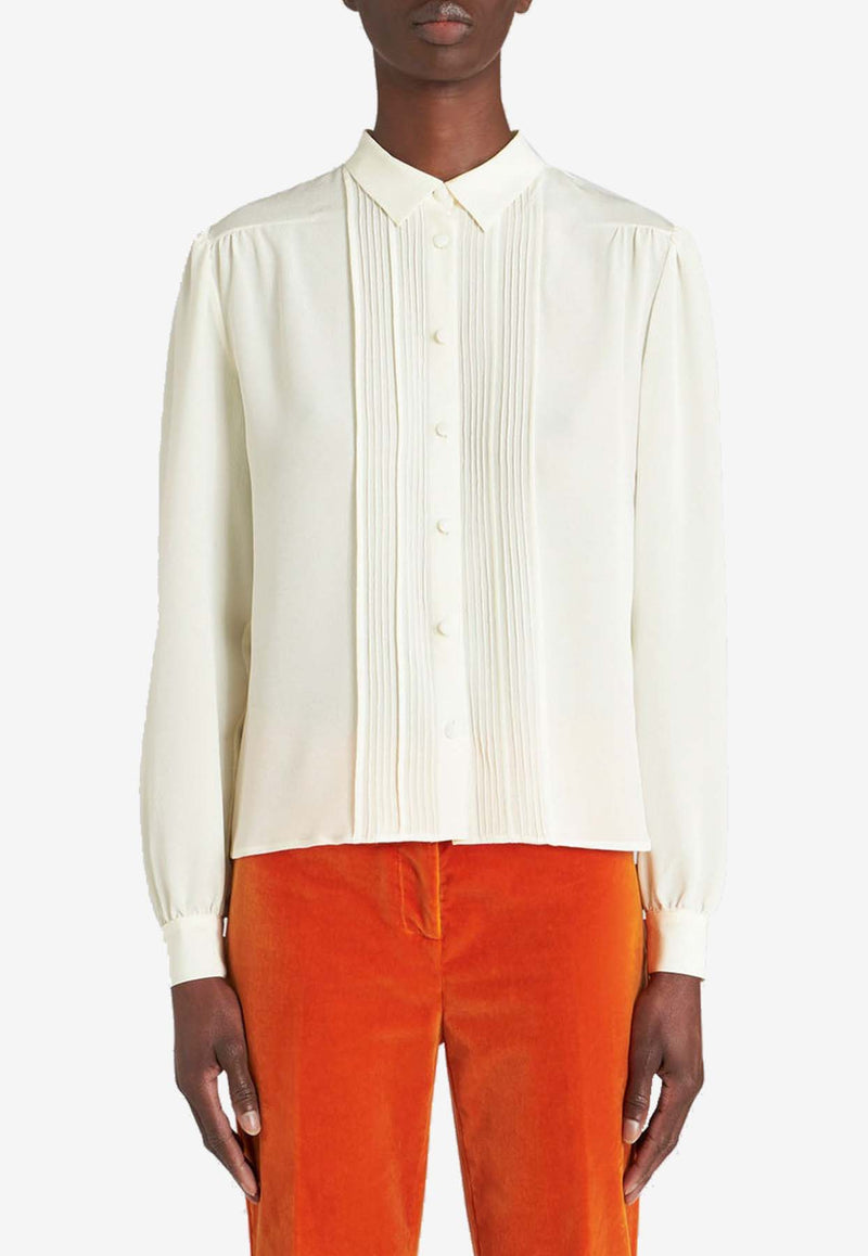 Etro Pleated Long-Sleeved Silk Shirt 11726-8001 0990 White