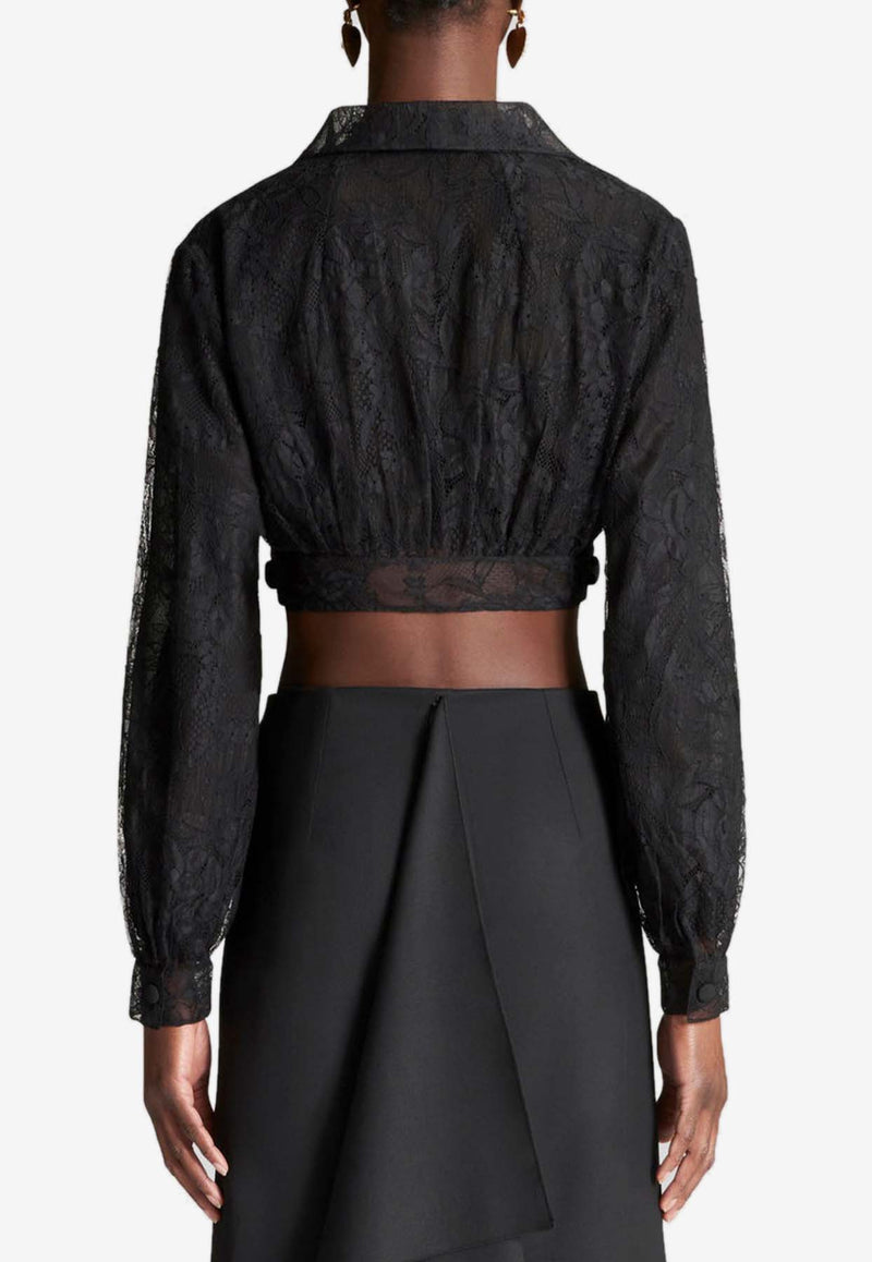 Etro Long-Sleeved Cropped Lace Top 11739-0641 0001 Black