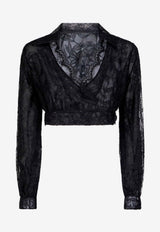 Etro Long-Sleeved Cropped Lace Top 11739-0641 0001 Black